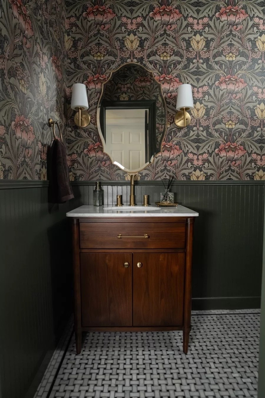 Our Powder Room came together entirely with budget-friendly finds from Lowe’s and I'm so in love with how it turned out! That vintage-inspired mirror, the walnut vanity, the light sconces, and all the gold accessories make it feel so elevated. 

home makeover, budget home renovation, vintage inspired decor, walnut vanity, gold bathroom accessories, home transformation, affordable home decor, interior design, Lowe's finds, home upgrade

#LTKHome