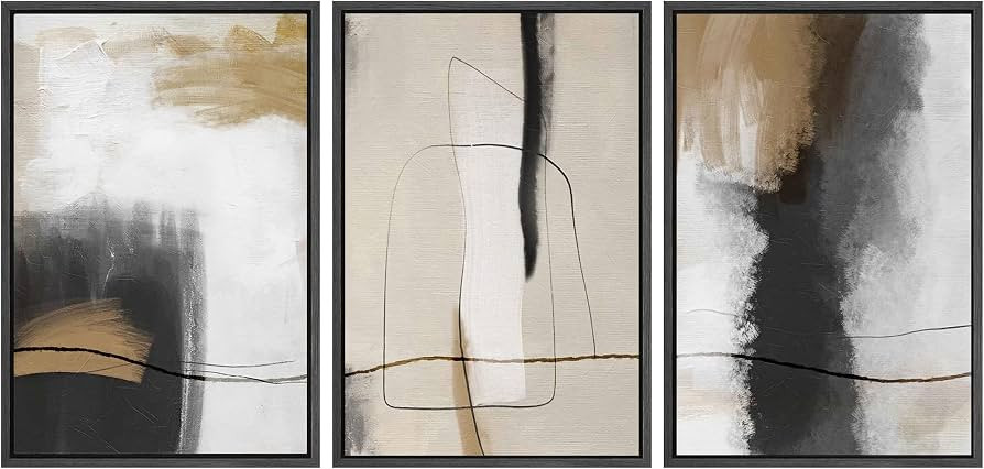 SIGNWIN Framed Canvas Print Wall Art Set Geometric Line Brown Black Pastel Color Field Abstract S... | Amazon (US)