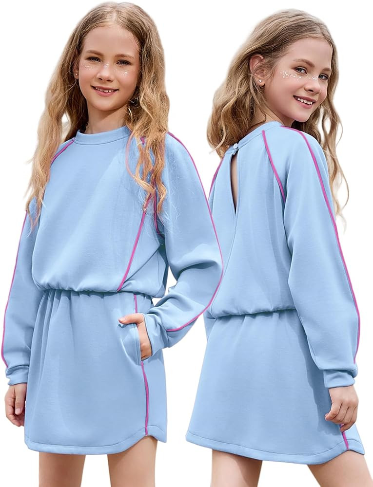 Girl Cropped Tracksuits 2 Piece Long Sleeve Skirt Sets Jogger Sweatshirt Open Back Skorts Set | Amazon (US)