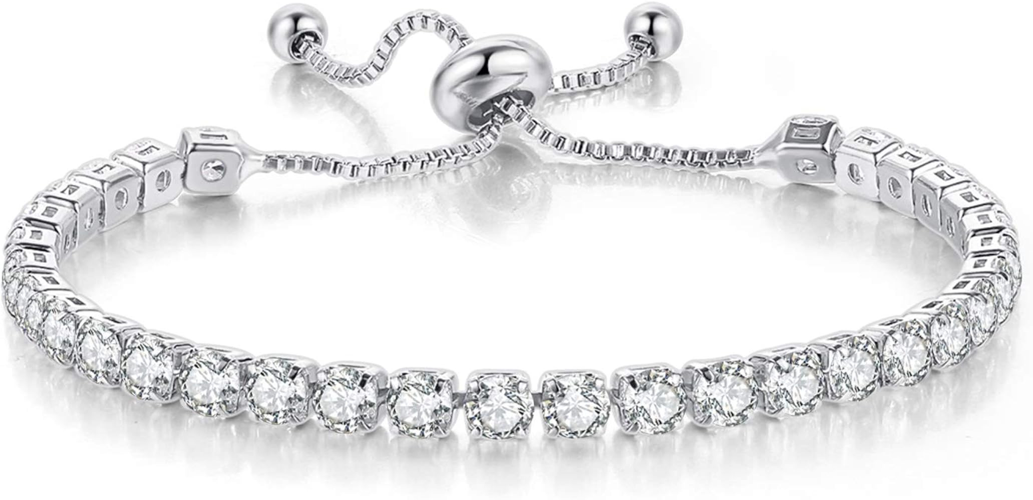 Tennis Bracelets for Women White Gold Plated Diamond AAA+ Cubic Zirconia CZ Dainty Classic Adjust... | Amazon (US)
