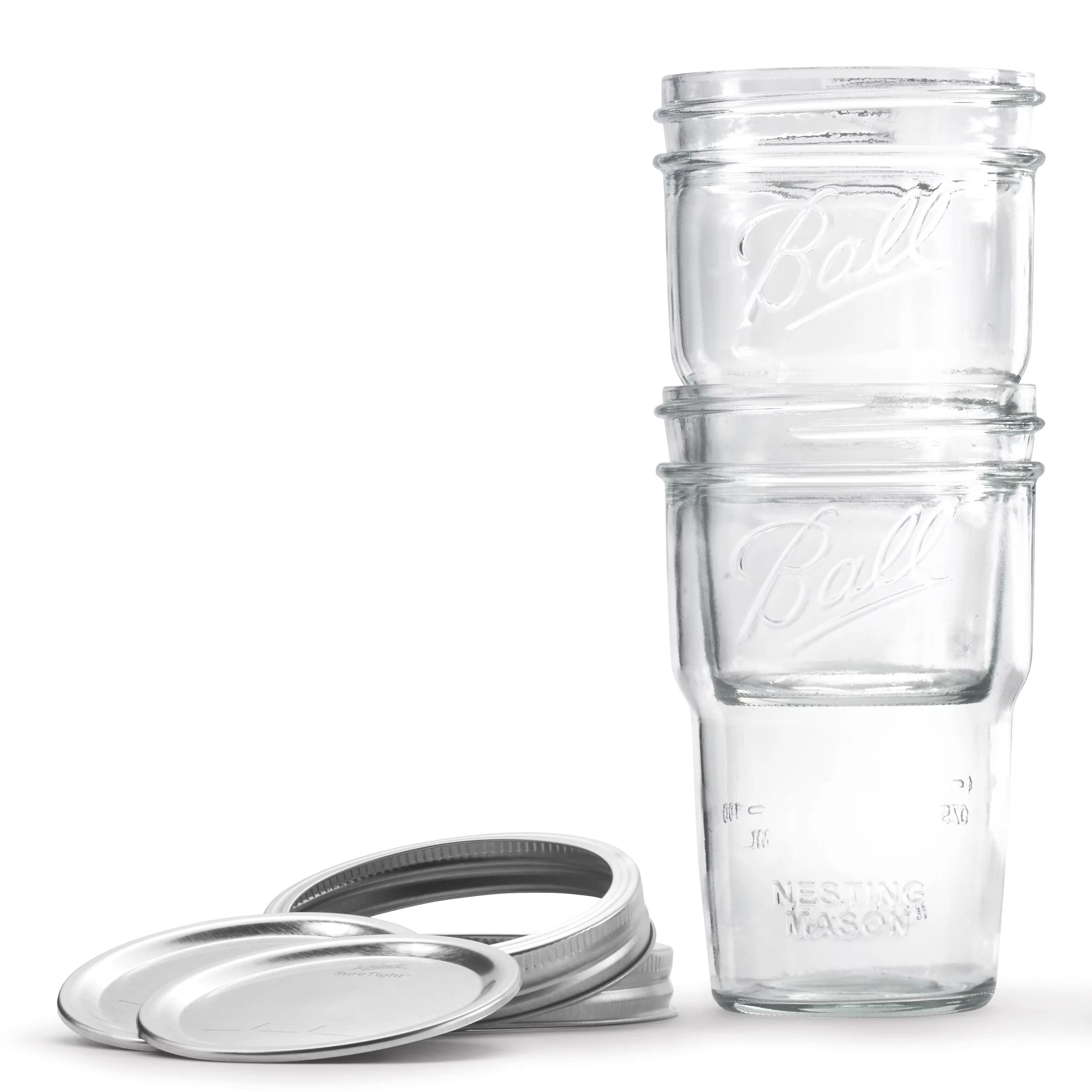Ball Nesting Mason Jar Set with Lids & Bands for Canning or Drinkware, Wide Mouth, Pint, 4-Pack -... | Walmart (US)