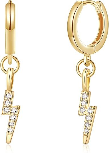 Lightning Bolt Star Moon Small Hoop Earrings 14K Gold Cubic Zirconia Huggie Earrings Boho Jewelry... | Amazon (US)