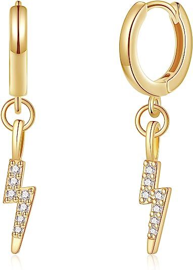 Lightning Bolt Star Moon Small Hoop Earrings 14K Gold Cubic Zirconia Huggie Earrings Boho Jewelry... | Amazon (US)