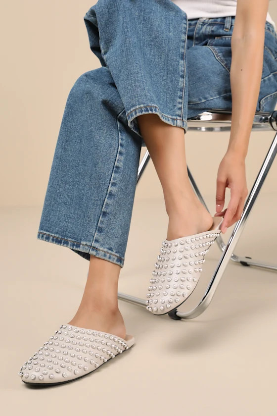 Glimmer Ivory Studded Pearl Slides | Lulus