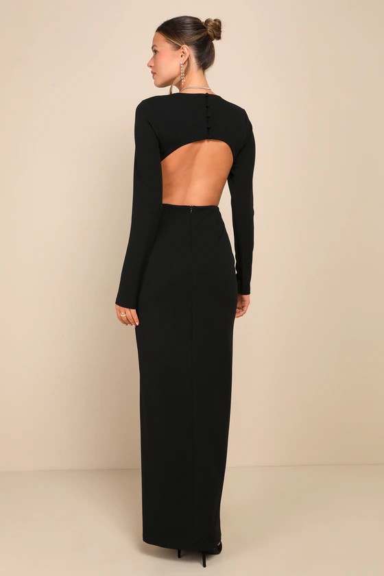 Flawless Esteem Black Long Sleeve Cutout Column Maxi Dress | Lulus