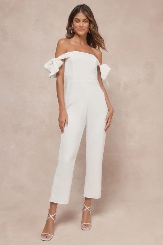 Luxe Behavior White Off-the-Shoulder Tie-Strap Cropped Jumpsuit | Lulus