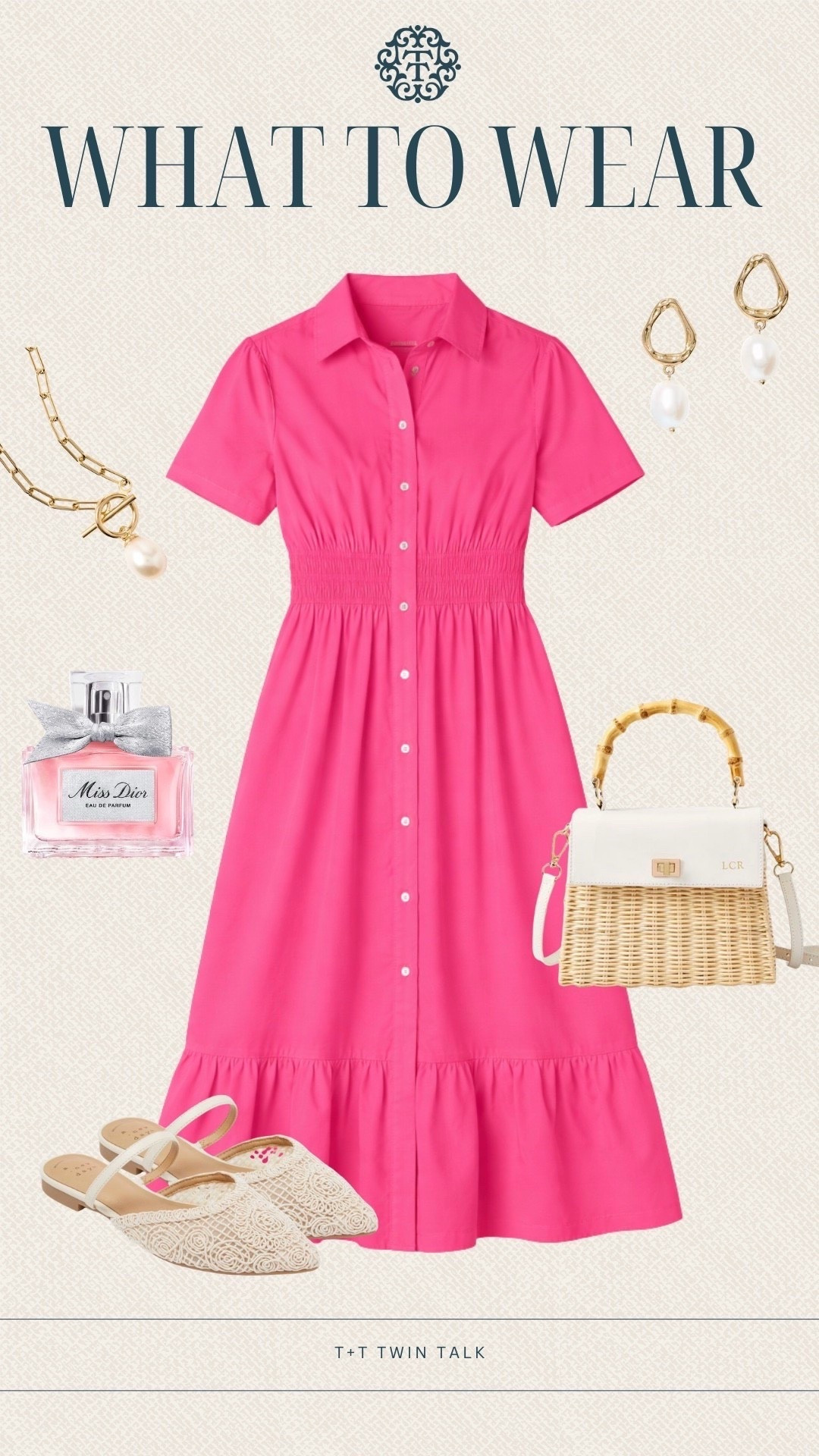 T+T, what to wear! We’re loving this bright pink Talbots dress styled with neutral accents. We added gold jewelry, a woven bag, and delicate flats to keep the look light and feminine.

#LTKdayinmylife #LTKootd #LTKgrwm