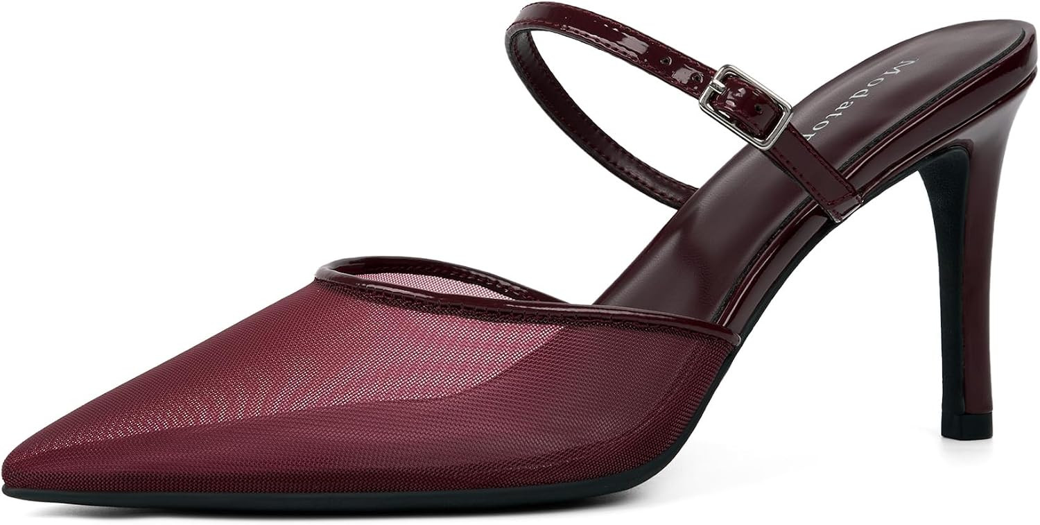 Modatope Pointed Toe Ankle Strap Heels for Women Stiletto Closed Toe Pumps Women Dress Party Mules Sandals | Amazon (US)