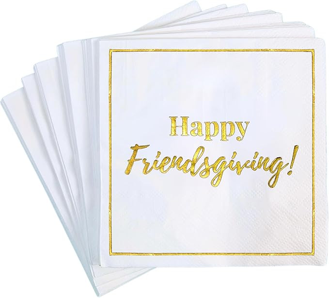 Friendsgiving Cocktail Napkins, 50 Pack, "Happy Friendsgiving" Gold Glitter Foil, Disposable Pape... | Amazon (US)