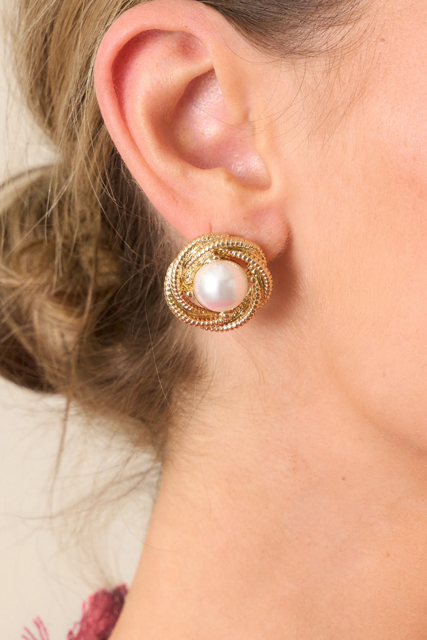 Quiet Lament Gold & Ivory Textured Earrings | Red Dress