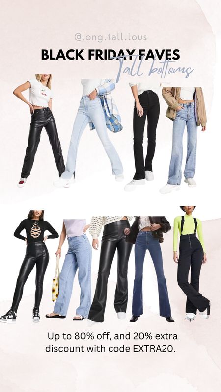 Asos Black Friday. Tall bottoms. On trend jeans, tall ski pants and faux leather leggings, pants and flared trousers. 

Black Friday tall jeans tall ski pants tall ski trousers sale



#LTKCyberweek #LTKeurope #LTKGiftGuide