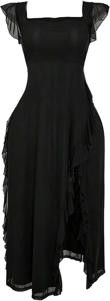 Milumia Women's Plus Size Ruffle Cap Sleeve Maxi Dress High Slit Flowy Long Dresses Wedding Party | Amazon (US)