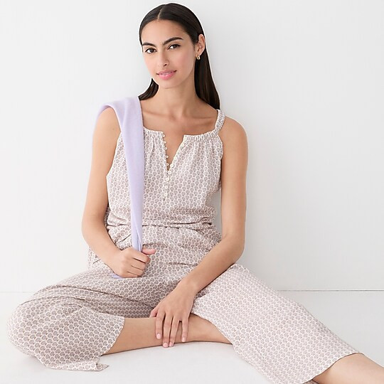Cotton-linen pajama tank set in hyacinth floral | J. Crew US