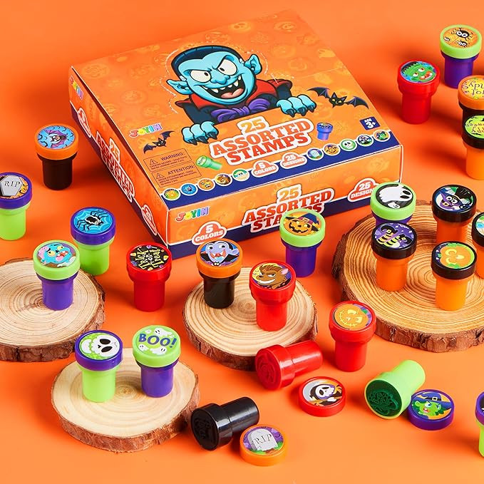 JOYIN 100 Pieces Halloween Assorted Stampers Kids Self-Ink Stamps (25 Designs, 5 Colors Trick or ... | Amazon (US)