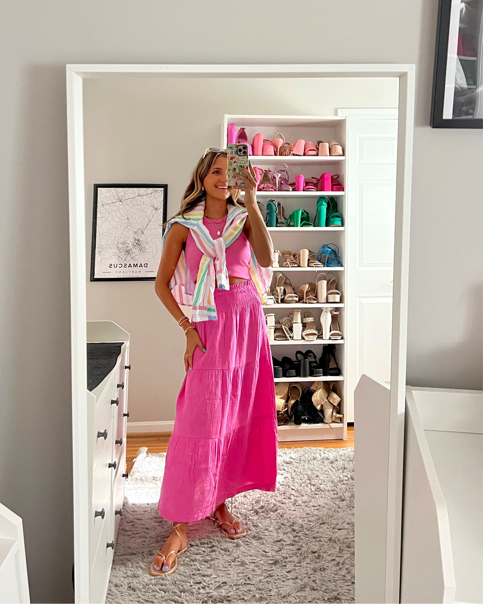 Summer outfit idea featuring new gap pieces. Wearing an XXS in the tank, skirt, and linen button up. All on sale right now 💕