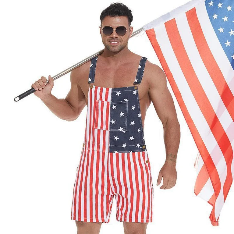 Men's & Women's Overalls USA America Flag Print Bib Pants Jumpsuit Romper Shorts | Walmart (US)