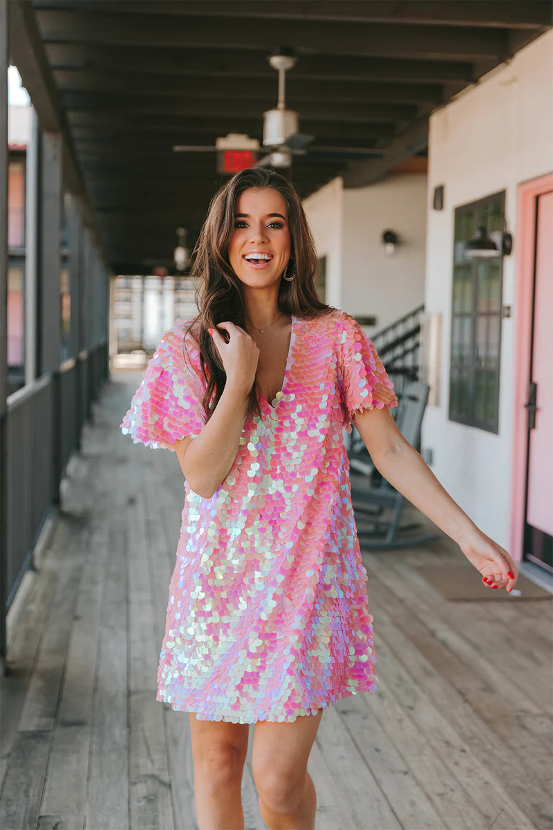 BuddyLove | Taya Sequin Short Dress | Blush | BuddyLove