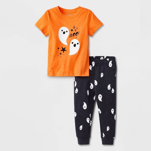 Toddler Boys' Halloween "Boo" Short Sleeve T-Shirt and Fleece Jogger Set - Cat & Jack™ Orange | Target