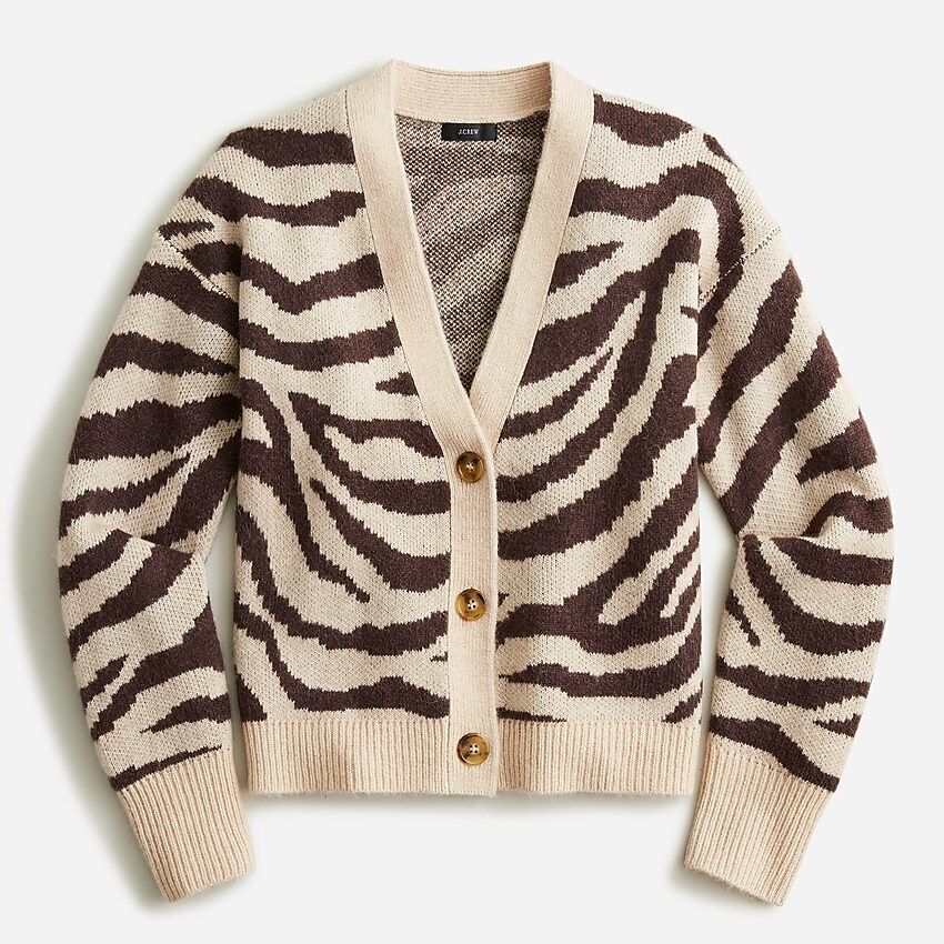 Ribbed V-neck cardigan sweater in zebra stripe | J.Crew US