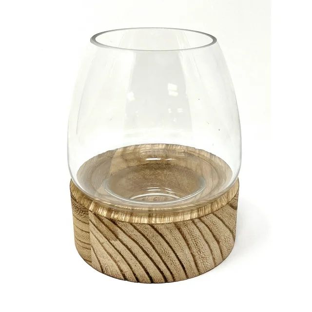 Mainstays 5.9" H Shaped Glass Container with Brown Wood Base (5.5"H x 4.7"W x 4.7"D) | Walmart (US)