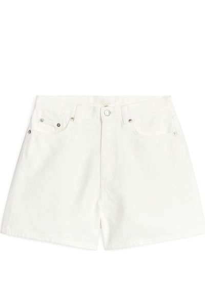 Denim Shorts - Regular waist - Short - White - Ladies | H&M GB | H&M (UK, MY, IN, SG, PH, TW, HK)