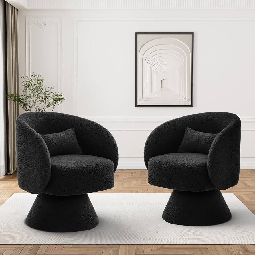 Swivel Barrel Chair Set of 2, Comfy Sherpa Accent Swivel Chairs for Living Room, 360 Modern Small... | Amazon (US)