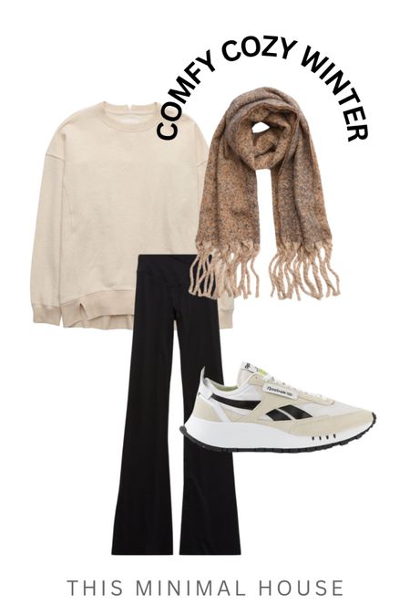 Comfy cozy winter style! Comfy tennis shoes paired with a textured scarf and cream pullover with flared black pants! #scarf #winter #winterstyle #momstyle 

#LTKstyletip #LTKshoecrush #LTKfindsunder50
