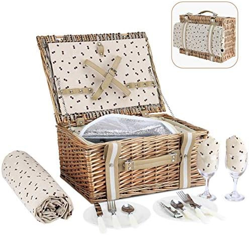 G GOOD GAIN Willow Picnic Basket Set for 2 Persons with Large Insulated Cooler Bag,Wicker Picnic ... | Amazon (US)