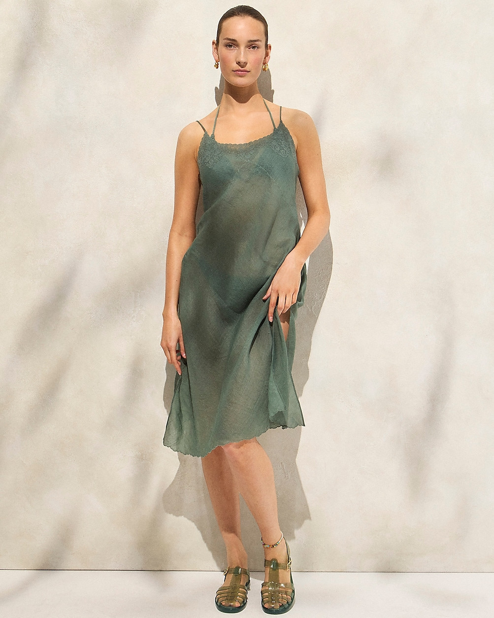 Embroidered slip dress in ramie | J. Crew US
