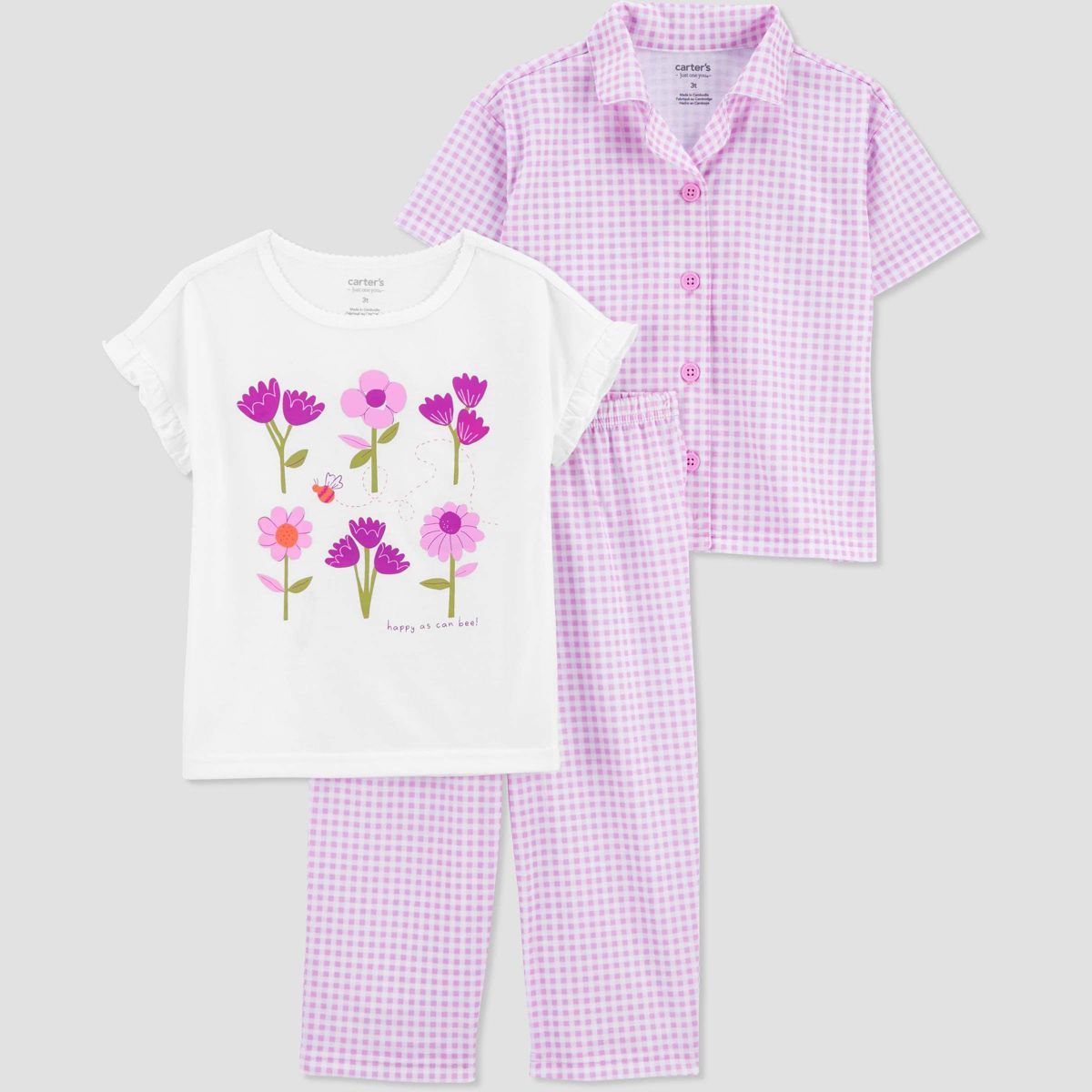 Carter's Just One You® Toddler Girls' Gingham Checkered & Floral Printed Pajama Set - Purple/Whi... | Target