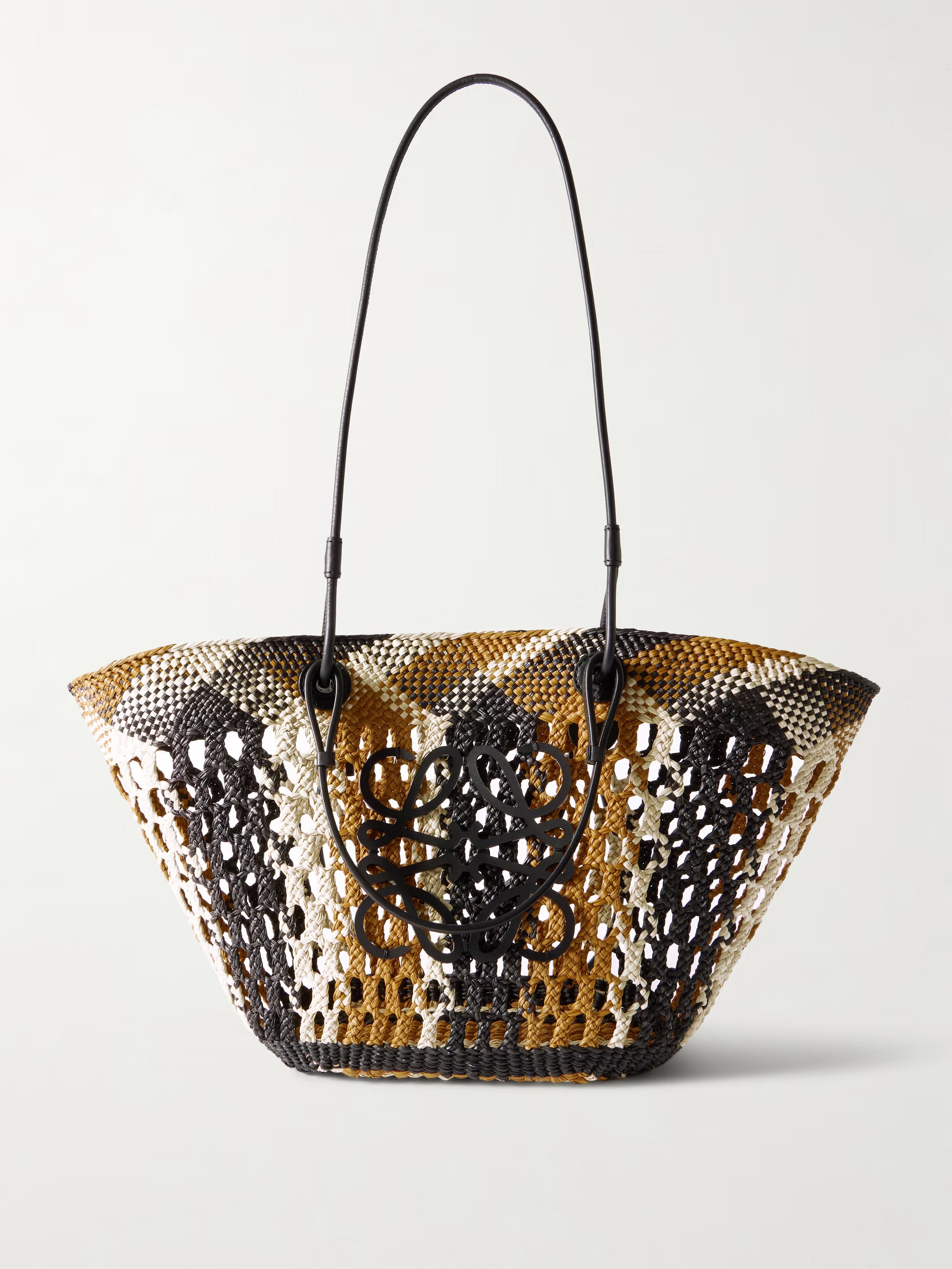 + Paula's Ibiza Anagram leather-trimmed woven palm tote | NET-A-PORTER (US)
