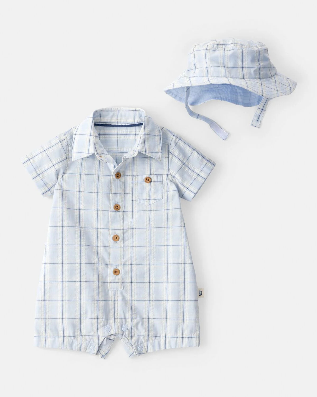 Baby Boy 2-Piece Plaid Romper & Hat Set - Blue | Carter's Inc