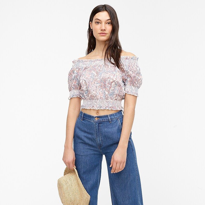 Smocked cotton top in Liberty® Faraway Plum floral | J.Crew US