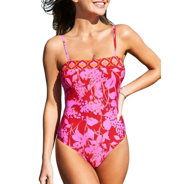Cupshe One Piece Swimsuit for Women Red & Pink Abstract Square Neck One-Piece Baithing Suit | Walmart (US)
