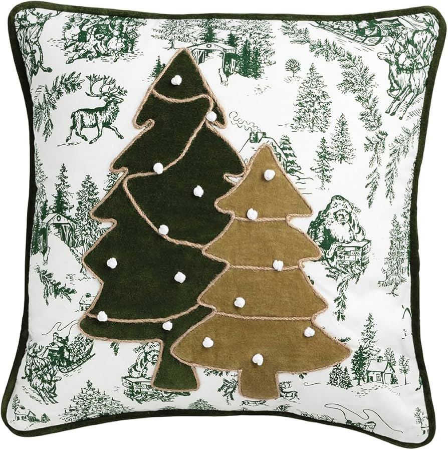Mud Pie Christmas Tree Green Toile Pillow | Amazon (US)