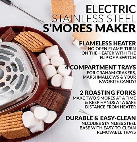 Indoor Electric Stainless Steel S'Mores Maker with 4 Compartment Trays for Graham Crackers, Choco... | Amazon (US)