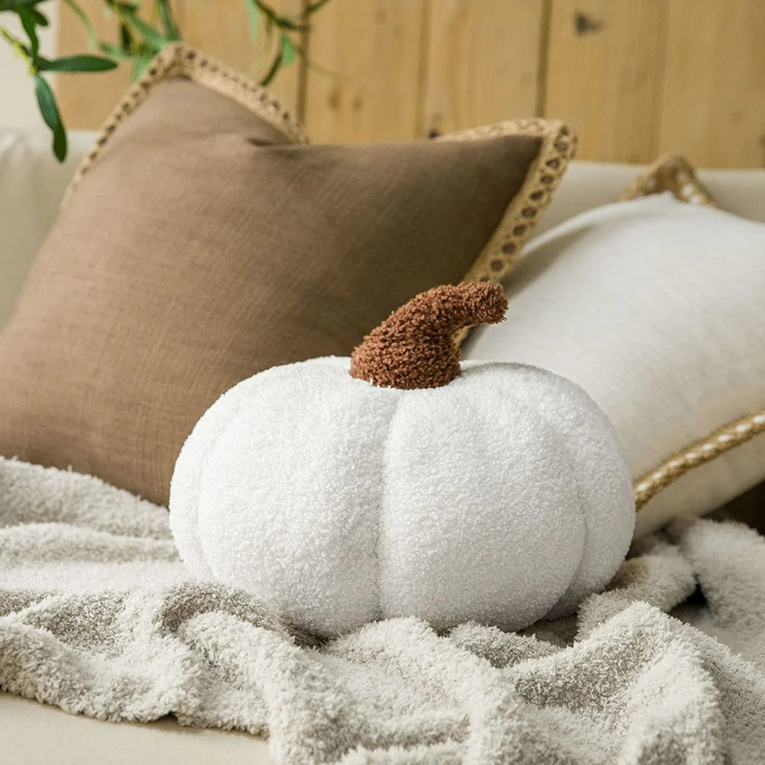 Teddy Fleece Pumpkin Throw Pillows Ultra Soft Sherpa Decorative Cute 3D Shaped Cushion, White, 15... | Walmart (US)