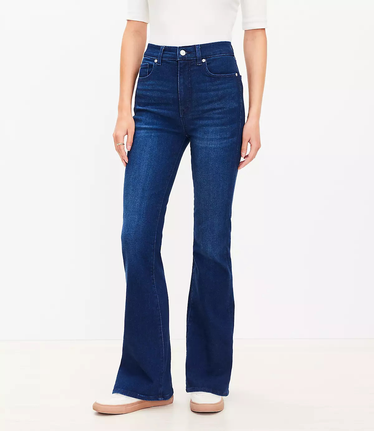 High Rise Slim Flare Jeans in Dark Wash | LOFT