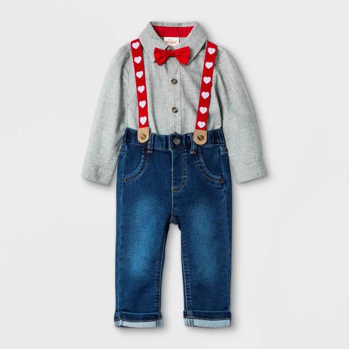 Baby Boys' 3pc V-Day Suspender Top & Bottom Set with Bow - Cat & Jack™ Gray | Target