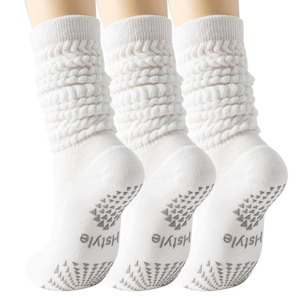 Hstyle Grip Pilates Socks for Women, Slouch Scrunch Yoga Barre Socks for Hospital Workout | Amazon (US)