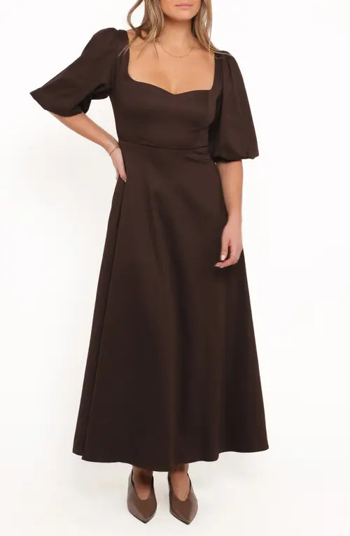 Petal & Pup Merlena Puff Sleeve Stretch Cotton Maxi Dress in Chocolate at Nordstrom, Size 10 | Nordstrom