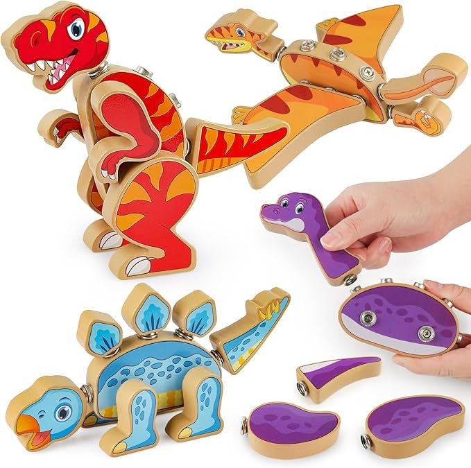 Coogam Dinosaur Snap Together Building Toys, Wooden Take Apart Dinosaur Playset, STEM Montessori ... | Amazon (US)
