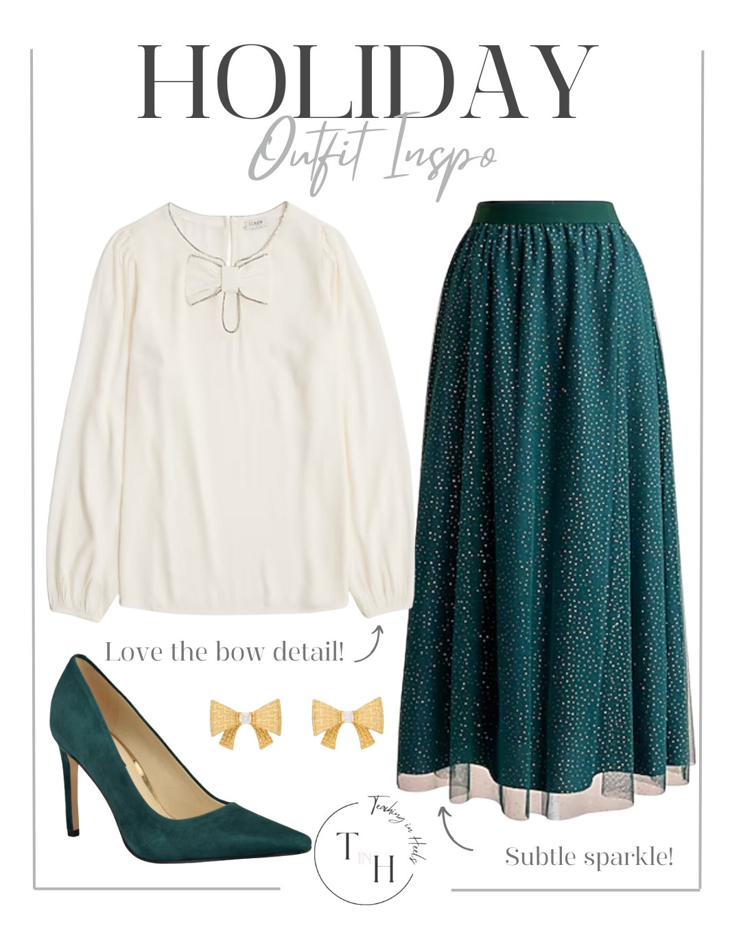Tulle midi skirt  sparkle midi skirt  bow top  suede pumps  gold bow earrings  christmas outfit  holiday party outfit  holiday outfit inspo  holidays  christmas outfit  christmas eve  dressy winter ootd   holiday ootd  holiday theme outfit  teacher style  teacher work style workwear  business casual  business office outfit  teacher ootd  teacherfit   ootd  shirt trendteacher  teacher outfits  teacher


#LTKHoliday #LTKSeasonal #LTKSaleAlert