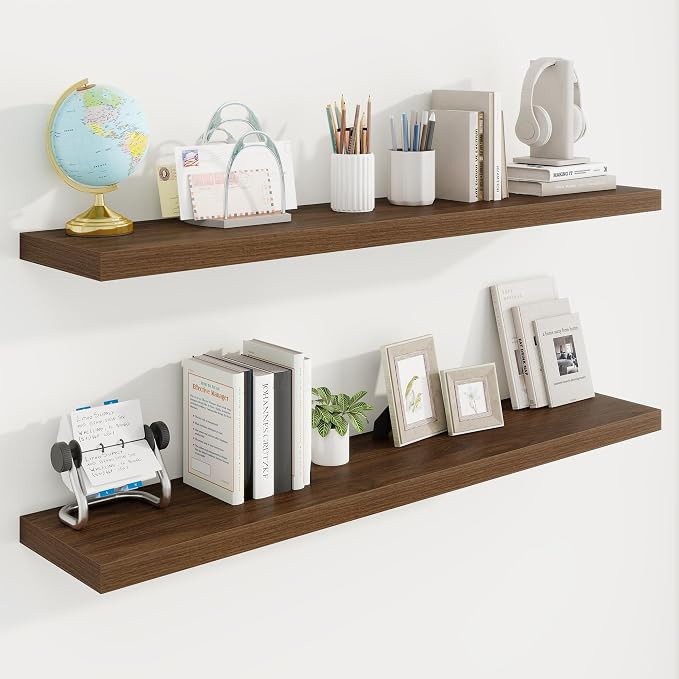 48in Floating Shelves for Wall, 48"W x 9.25"D x 1.25"H, 2 Pack Long Wall Mounted Engineered Wood ... | Amazon (US)