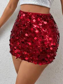 BamGleam Women Sequin Decorated Mini Skirt, Casual For Party & Holiday For New Year Holiday Party... | SHEIN