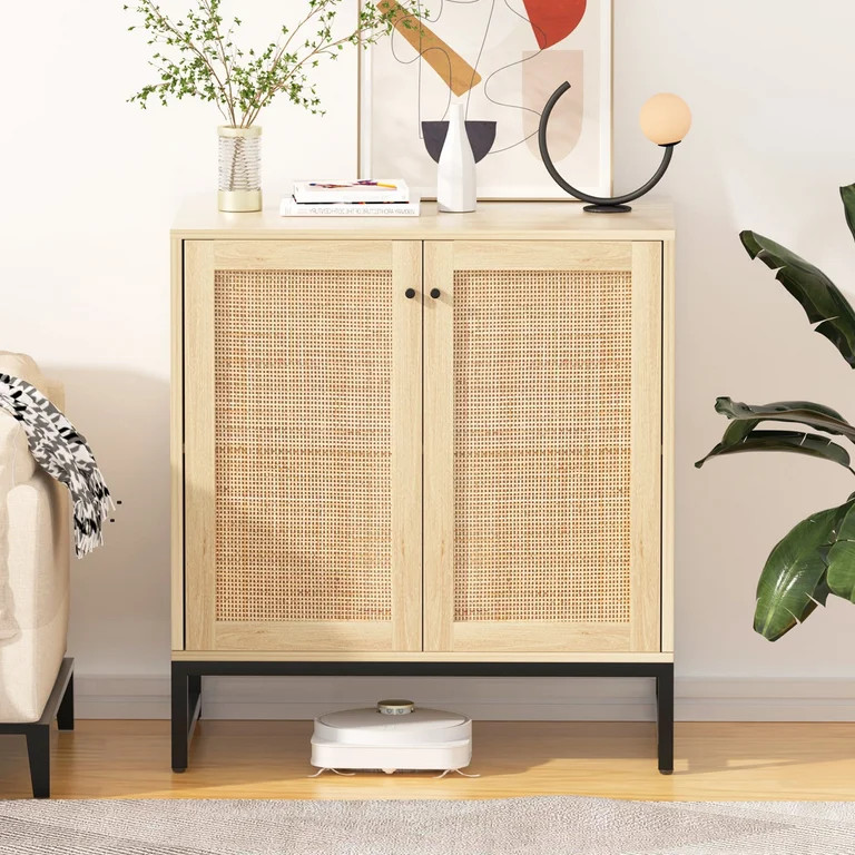 Glavbiku Modern Rattan 2 Door Sideboard,Accent Storage Cabinet with Sturdy Metal Legs,Natural,31i... | Walmart (US)