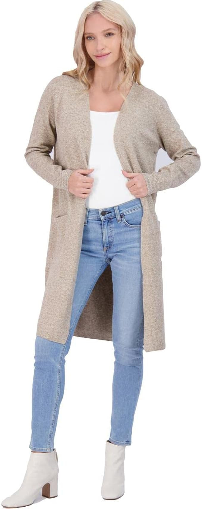 VERO MODA Women's Long Knit Open Front Heathered Cardigan Sweater | Amazon (US)