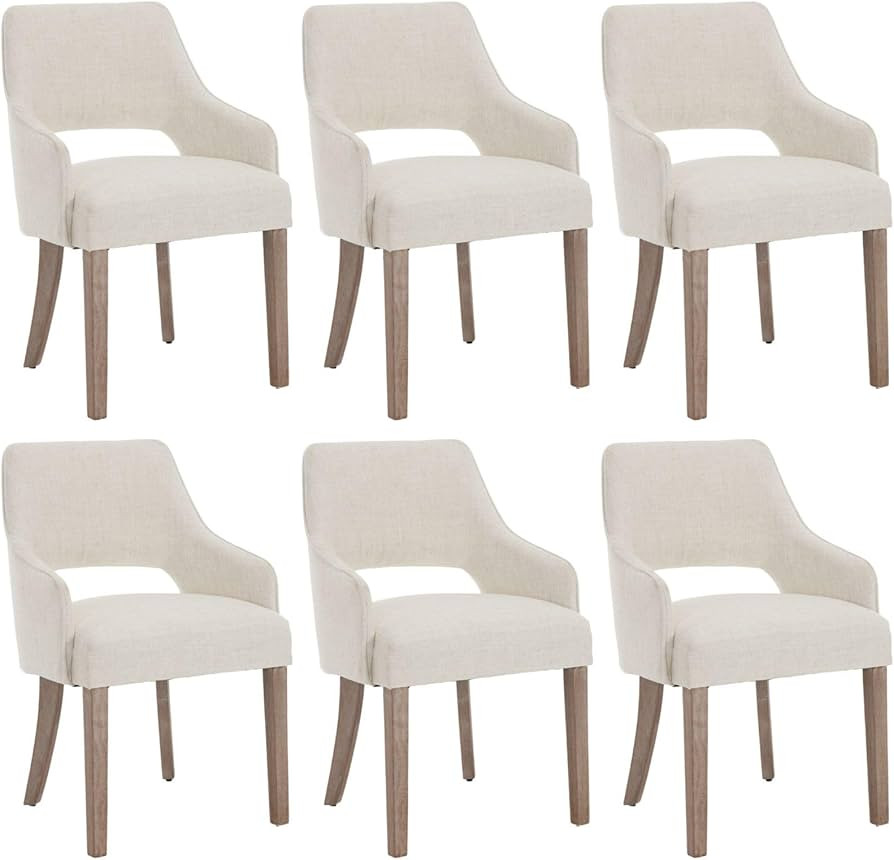 Linen Dining Chairs Set of 6 Upholstered Accent Chairs Side Chair with Wood Legs for Living Room/... | Amazon (US)