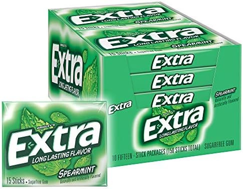 EXTRA Spearmint Sugarfree Chewing Gum, 15 Pieces (Pack of 10) | Amazon (US)