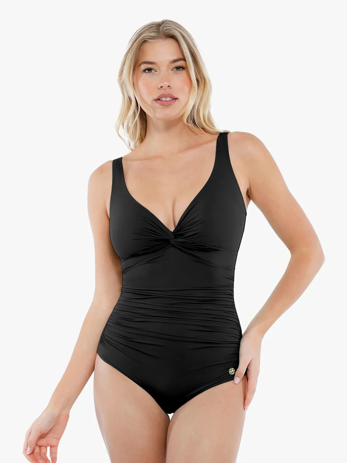 Shapewear Solid Sculpting One-Piece Swimsuit - Twist Front Swimsuit / Black / XS | Popilush